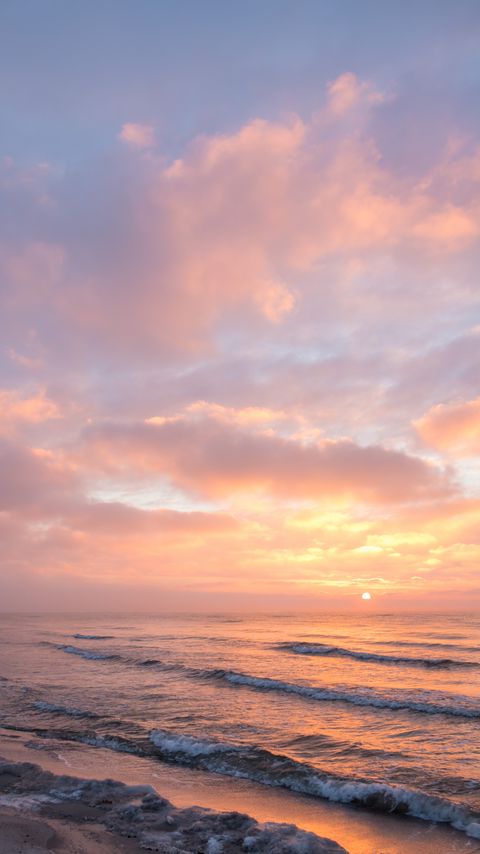 Download wallpaper 2160x3840 sea, waves, horizon, sunset samsung galaxy s4, s5, note, sony xperia z, z1, z2, z3, htc one, lenovo vibe hd background