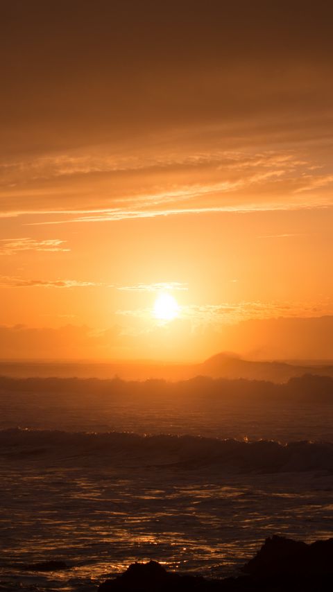 Download wallpaper 2160x3840 sea, waves, rock, sunset samsung galaxy s4, s5, note, sony xperia z, z1, z2, z3, htc one, lenovo vibe hd background