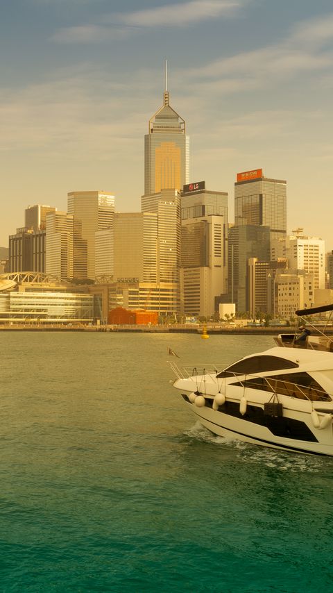 Download wallpaper 2160x3840 skyscrapers, buildings, architecture, yacht, city samsung galaxy s4, s5, note, sony xperia z, z1, z2, z3, htc one, lenovo vibe hd background