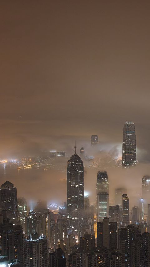 Download wallpaper 2160x3840 skyscrapers, fog, lights, night, city samsung galaxy s4, s5, note, sony xperia z, z1, z2, z3, htc one, lenovo vibe hd background