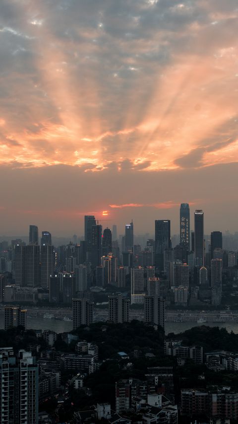 Download wallpaper 2160x3840 skyscrapers, river, city, twilight samsung galaxy s4, s5, note, sony xperia z, z1, z2, z3, htc one, lenovo vibe hd background
