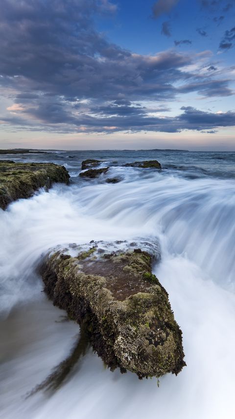 Download wallpaper 2160x3840 stones, sea, cascade samsung galaxy s4, s5, note, sony xperia z, z1, z2, z3, htc one, lenovo vibe hd background