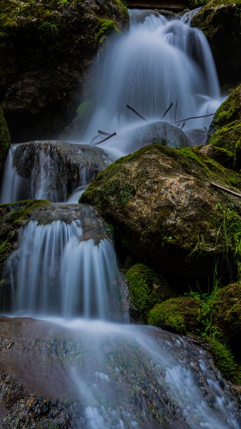 Download wallpaper 2160x3840 stream, cascade, stones, moss samsung galaxy s4, s5, note, sony xperia z, z1, z2, z3, htc one, lenovo vibe hd background