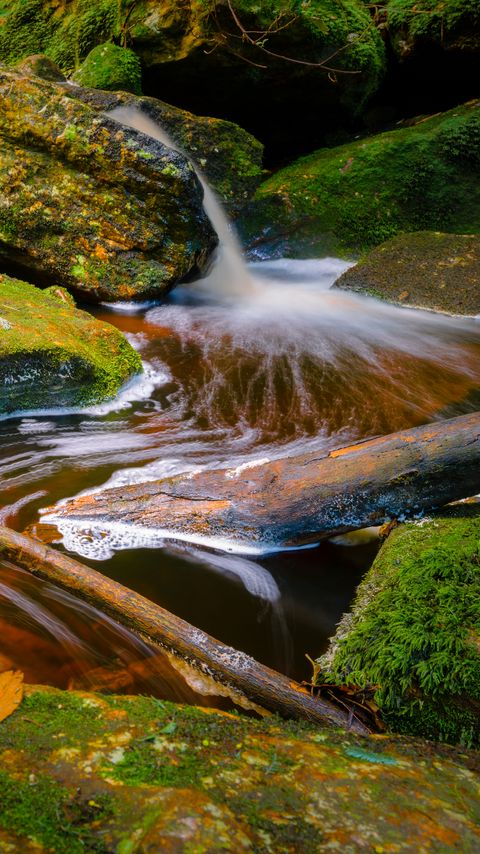 Download wallpaper 2160x3840 stream, stones, branches, foam, nature samsung galaxy s4, s5, note, sony xperia z, z1, z2, z3, htc one, lenovo vibe hd background
