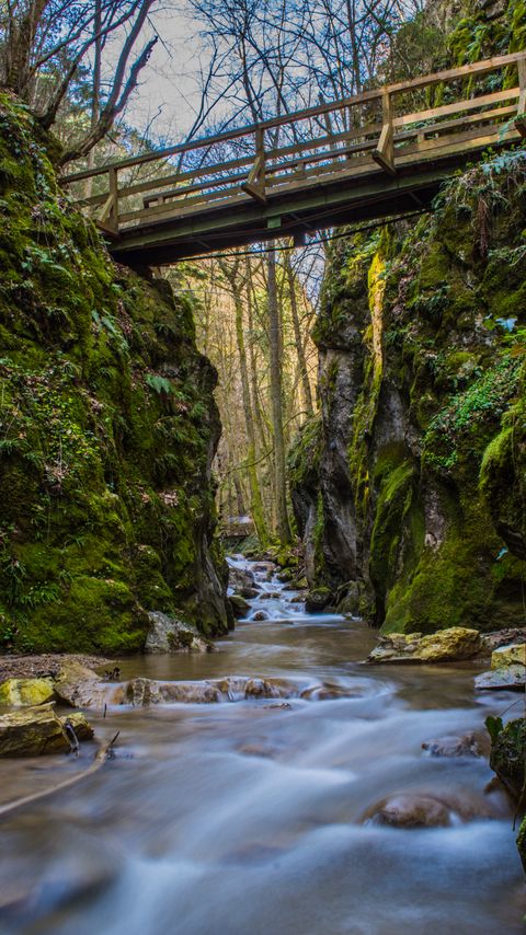Download wallpaper 2160x3840 stream, stones, bridge, rocks samsung galaxy s4, s5, note, sony xperia z, z1, z2, z3, htc one, lenovo vibe hd background