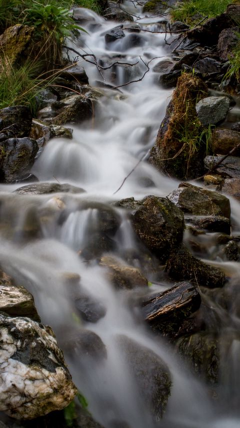 Download wallpaper 2160x3840 stream, stones, cascade, long exposure samsung galaxy s4, s5, note, sony xperia z, z1, z2, z3, htc one, lenovo vibe hd background