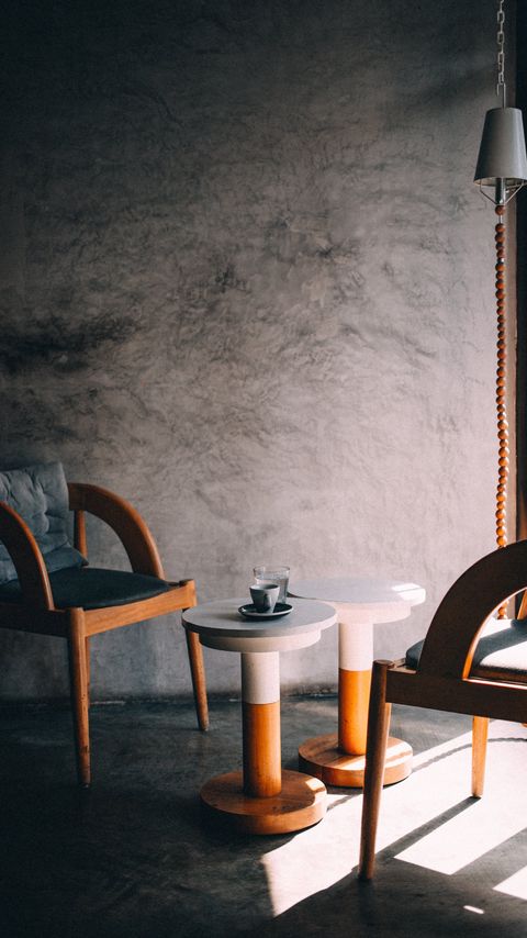 Download wallpaper 2160x3840 table, cup, chairs, shadows, aesthetics samsung galaxy s4, s5, note, sony xperia z, z1, z2, z3, htc one, lenovo vibe hd background