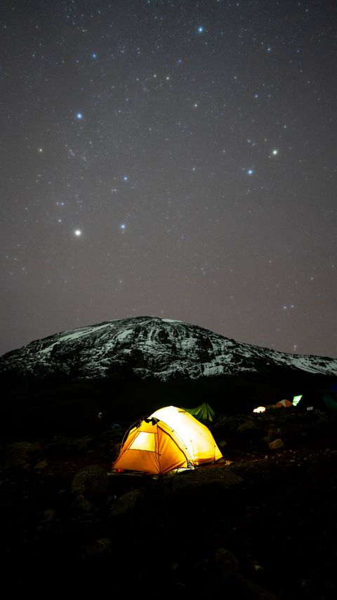 Download wallpaper 2160x3840 tent, glow, mountain, starry sky, dark samsung galaxy s4, s5, note, sony xperia z, z1, z2, z3, htc one, lenovo vibe hd background