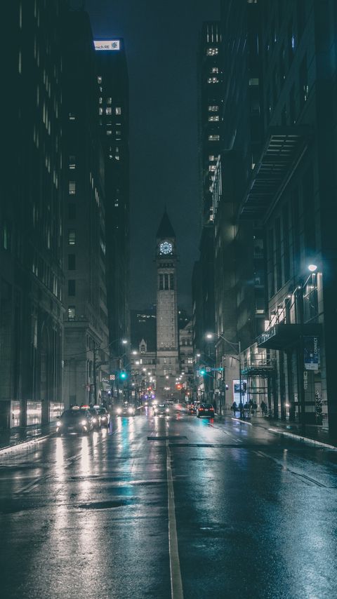 Download wallpaper 2160x3840 tower, clock, buildings, architecture, road, dark samsung galaxy s4, s5, note, sony xperia z, z1, z2, z3, htc one, lenovo vibe hd background