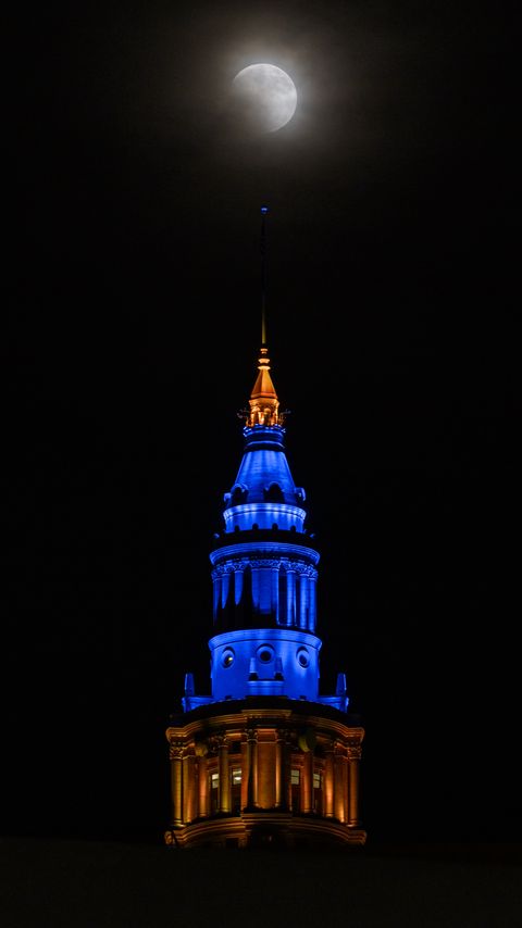 Download wallpaper 2160x3840 tower, glow, night, dark samsung galaxy s4, s5, note, sony xperia z, z1, z2, z3, htc one, lenovo vibe hd background