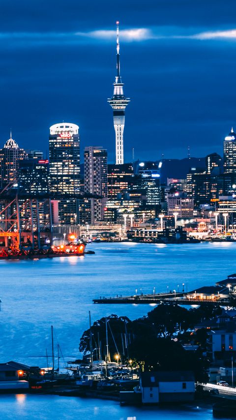 Download wallpaper 2160x3840 tower, skyscrapers, buildings, lights, sea, city samsung galaxy s4, s5, note, sony xperia z, z1, z2, z3, htc one, lenovo vibe hd background