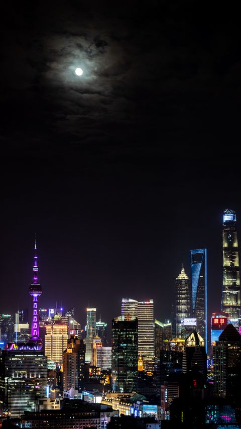Download wallpaper 2160x3840 tower, skyscrapers, neon, lights, buildings, city, night samsung galaxy s4, s5, note, sony xperia z, z1, z2, z3, htc one, lenovo vibe hd background