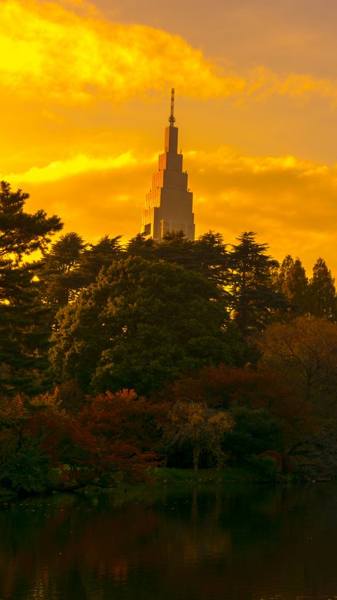 Download wallpaper 2160x3840 tower, trees, river samsung galaxy s4, s5, note, sony xperia z, z1, z2, z3, htc one, lenovo vibe hd background