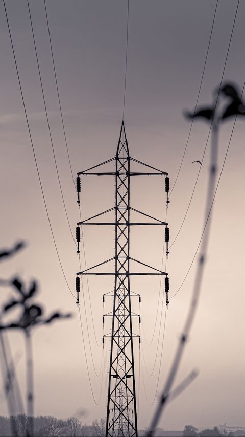 Download wallpaper 2160x3840 tower, wires, sky, black and white samsung galaxy s4, s5, note, sony xperia z, z1, z2, z3, htc one, lenovo vibe hd background