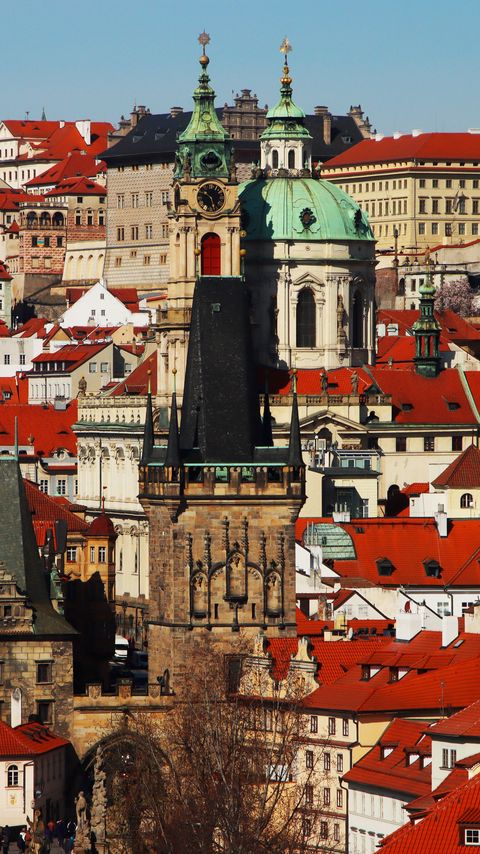 Download wallpaper 2160x3840 towers, church, buildings, houses, architecture, prague, city samsung galaxy s4, s5, note, sony xperia z, z1, z2, z3, htc one, lenovo vibe hd background