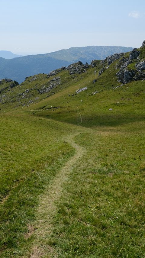 Download wallpaper 2160x3840 trail, hills, grass samsung galaxy s4, s5, note, sony xperia z, z1, z2, z3, htc one, lenovo vibe hd background
