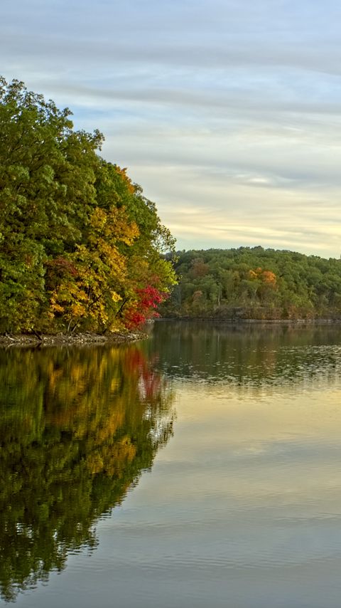 Download wallpaper 2160x3840 trees, lake, reflection, sky, landscape samsung galaxy s4, s5, note, sony xperia z, z1, z2, z3, htc one, lenovo vibe hd background