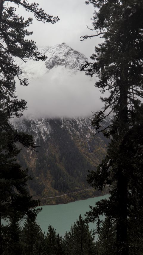 Download wallpaper 2160x3840 trees, mountain, snow, lake, path samsung galaxy s4, s5, note, sony xperia z, z1, z2, z3, htc one, lenovo vibe hd background