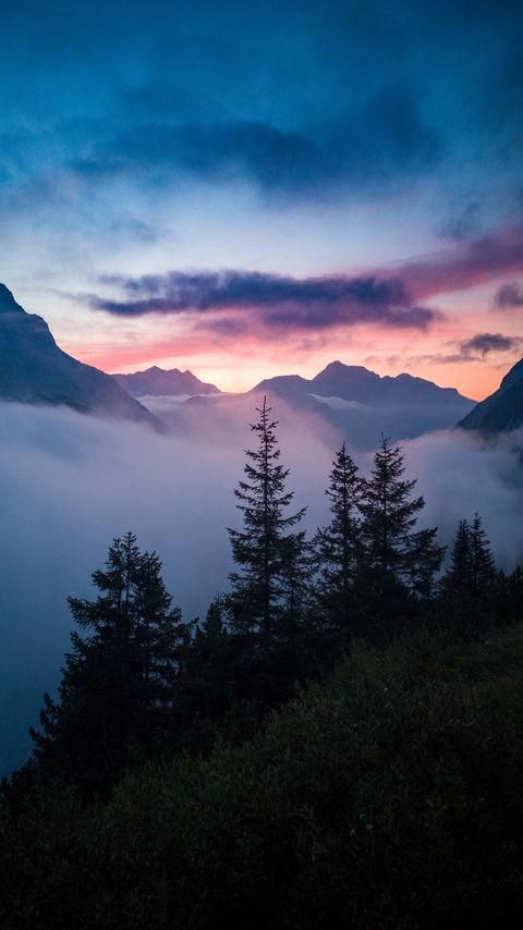Download wallpaper 2160x3840 trees, mountains, clouds, fog, nature samsung galaxy s4, s5, note, sony xperia z, z1, z2, z3, htc one, lenovo vibe hd background
