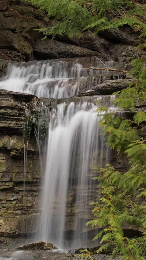 Download wallpaper 2160x3840 waterfall, cascades, rocks samsung galaxy s4, s5, note, sony xperia z, z1, z2, z3, htc one, lenovo vibe hd background