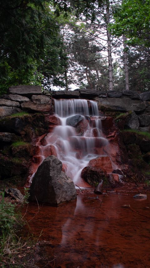 Download wallpaper 2160x3840 waterfall, forest, water, stones, nature, landscape samsung galaxy s4, s5, note, sony xperia z, z1, z2, z3, htc one, lenovo vibe hd background