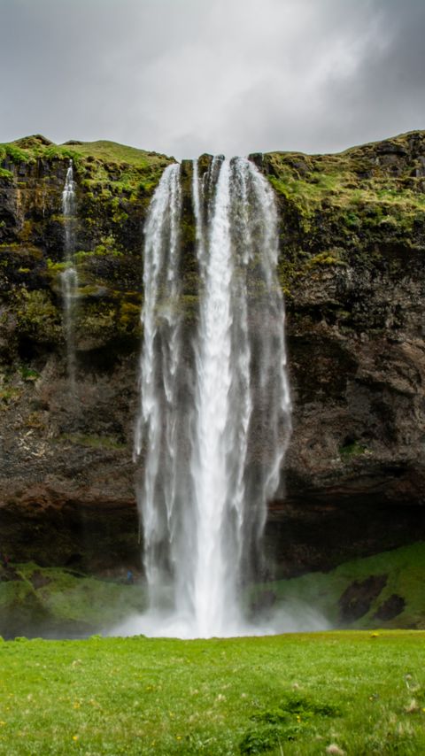 Download wallpaper 2160x3840 waterfall, grass, nature, landscape samsung galaxy s4, s5, note, sony xperia z, z1, z2, z3, htc one, lenovo vibe hd background