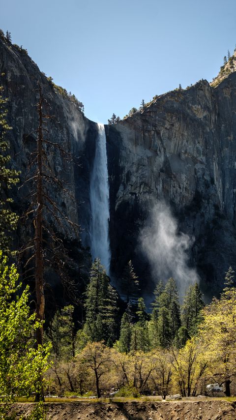 Download wallpaper 2160x3840 waterfall, rock, trees, nature samsung galaxy s4, s5, note, sony xperia z, z1, z2, z3, htc one, lenovo vibe hd background