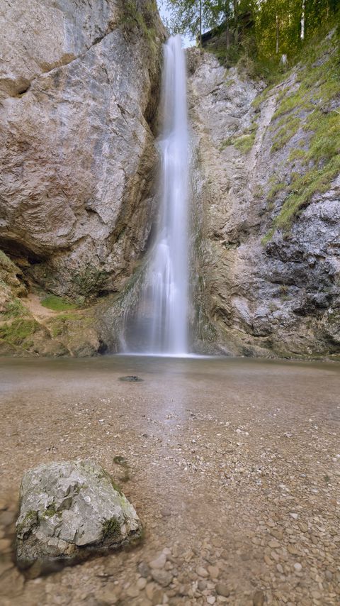 Download wallpaper 2160x3840 waterfall, stones, pebbles, water, nature samsung galaxy s4, s5, note, sony xperia z, z1, z2, z3, htc one, lenovo vibe hd background