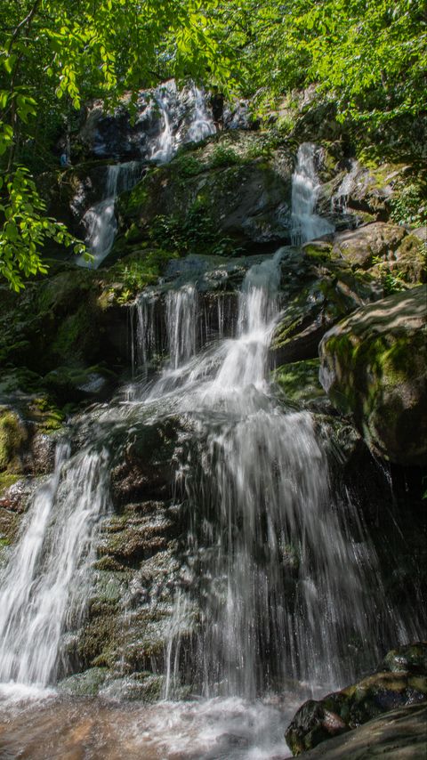 Download wallpaper 2160x3840 waterfall, stones, rock, moss, wet samsung galaxy s4, s5, note, sony xperia z, z1, z2, z3, htc one, lenovo vibe hd background