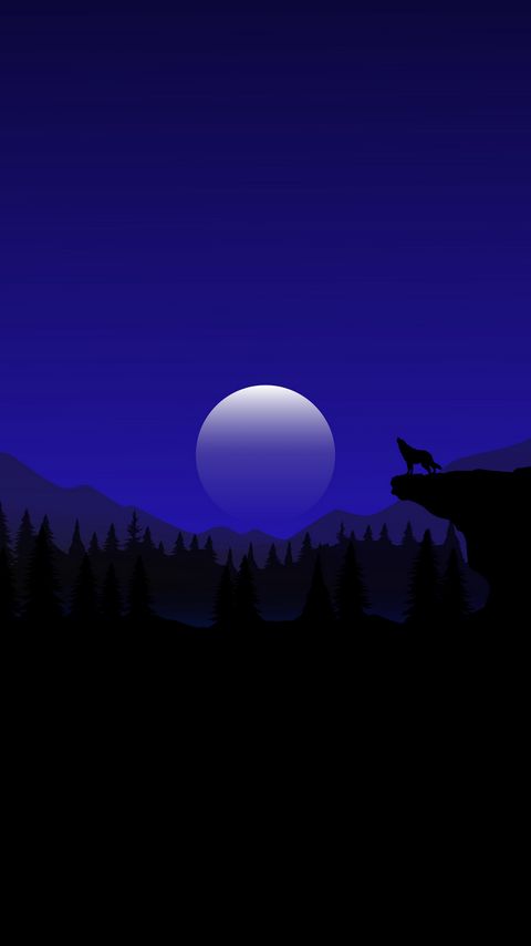 Download wallpaper 2160x3840 wolf, moon, trees, hills, night, vector, art samsung galaxy s4, s5, note, sony xperia z, z1, z2, z3, htc one, lenovo vibe hd background
